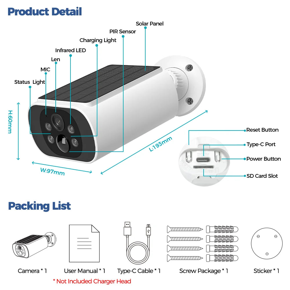 GuardAura® SolarCam 2.5K – 100% Wireless Solar Security Camera, 2.4G/5G WiFi, Color Night Vision & AI Detection