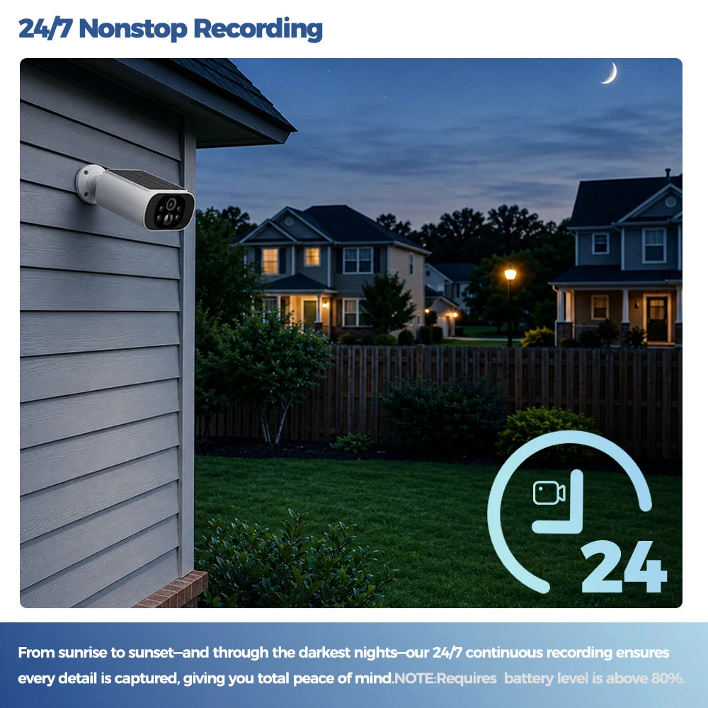 GuardAura® SolarCam 2.5K – 100% Wireless Solar Security Camera, 2.4G/5G WiFi, Color Night Vision & AI Detection