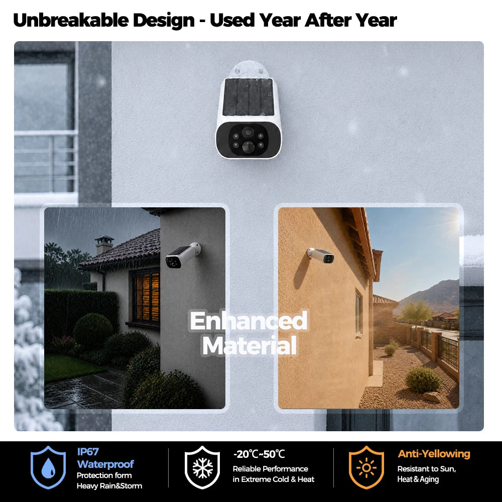 GuardAura® SolarCam 2.5K – 100% Wireless Solar Security Camera, 2.4G/5G WiFi, Color Night Vision & AI Detection