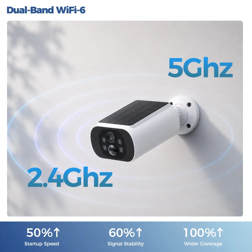 GuardAura® SolarCam 2.5K – 100% Wireless Solar Security Camera, 2.4G/5G WiFi, Color Night Vision & AI Detection