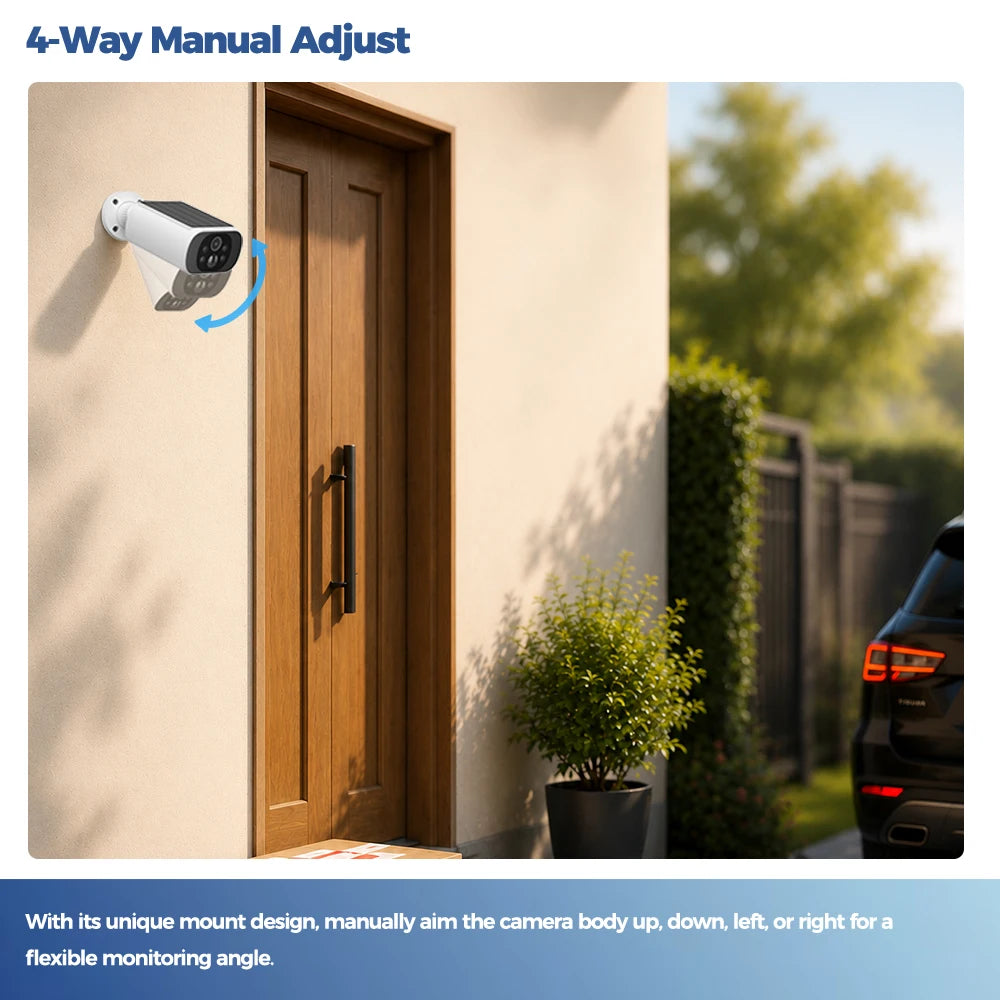 GuardAura® SolarCam 2.5K – 100% Wireless Solar Security Camera, 2.4G/5G WiFi, Color Night Vision & AI Detection
